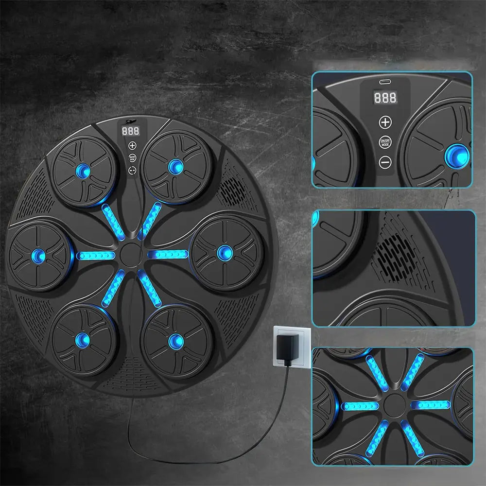 Музыкальная мишень для бокса Bluetooth с регулируемой скоростью и перчатками с RGB-светодиодами (1050D)