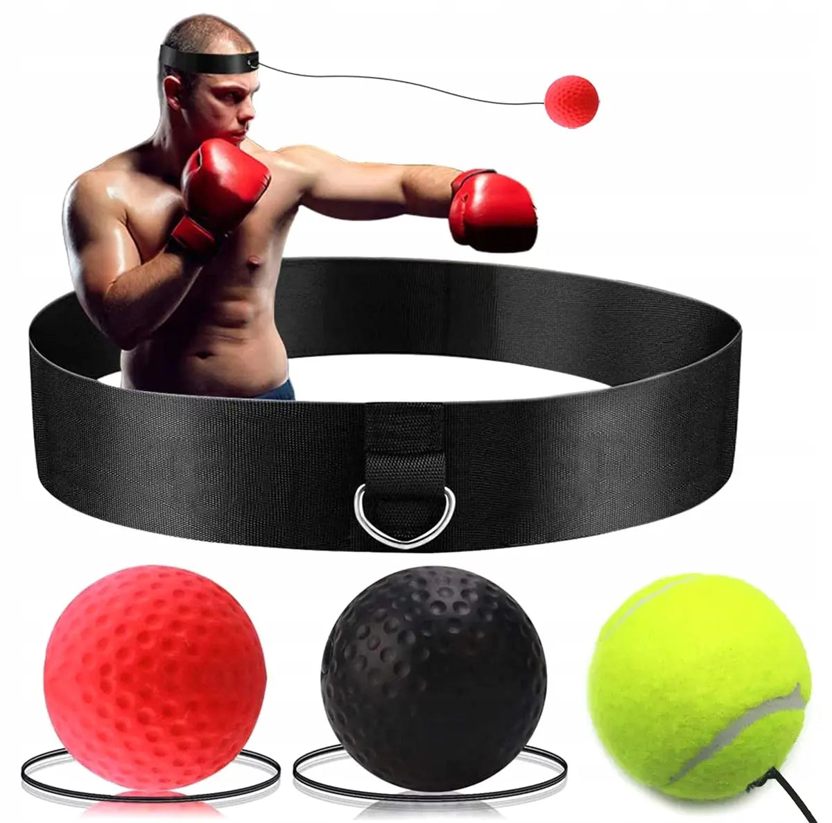 Тренировочный рефлекторный мяч для головы FIGHT REFLEX BALL 3x (450D)