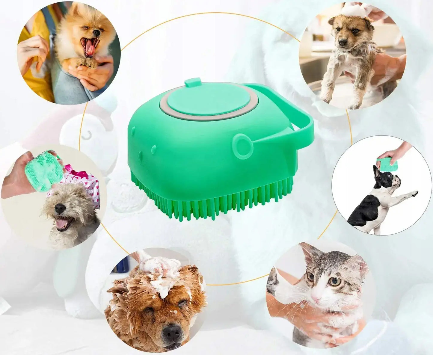 Silikona suku suņu un kaķu mazgāšanai ar šampūna dozatoru (376D)