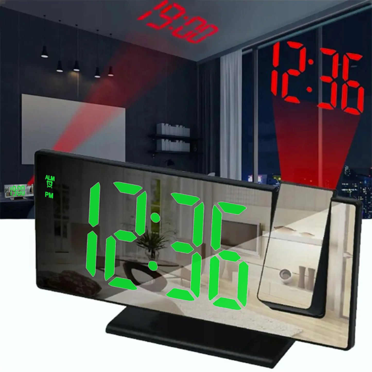Galda digitālās elektroniskās pulksteņi ar modinātāju, ar LED projektoru, ar datumu (434D)