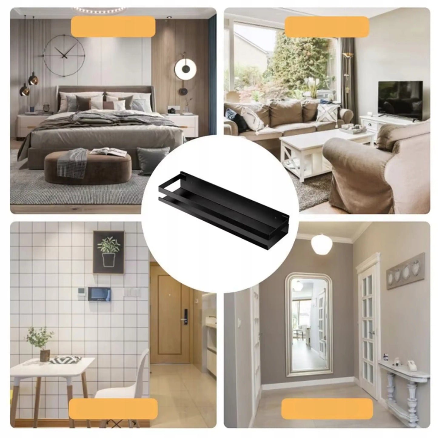 Melnā piekare plaukts vannai zem spoguļa, 50 cm, loft stilā (436D)