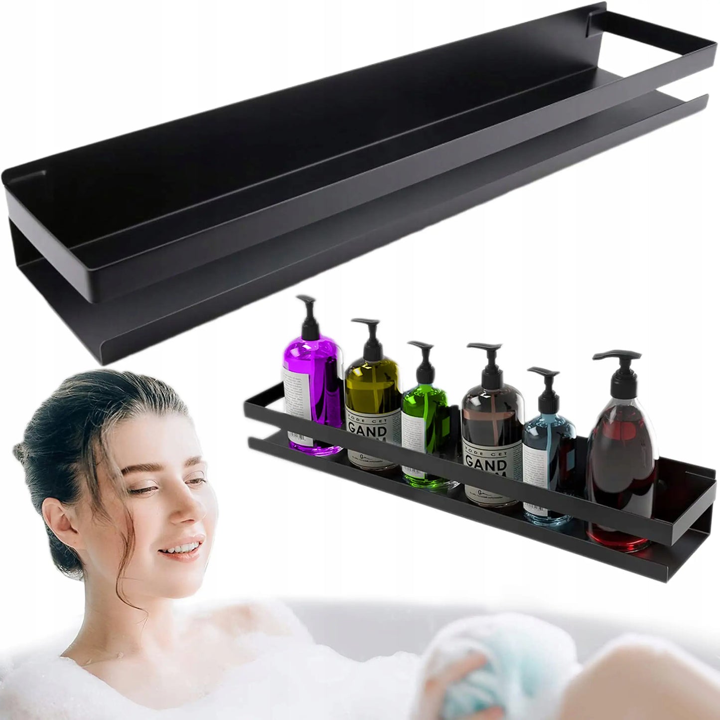 Melnā piekare plaukts vannai zem spoguļa, 50 cm, loft stilā (436D)