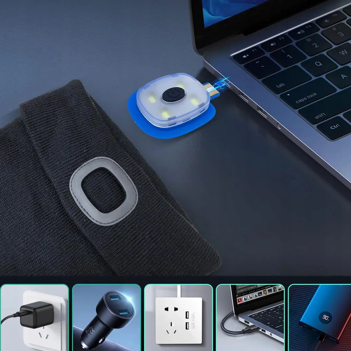 Шапка зимняя со светодиодной подсветкой и USB, теплая, мужская и женская спортивная модель (583D)