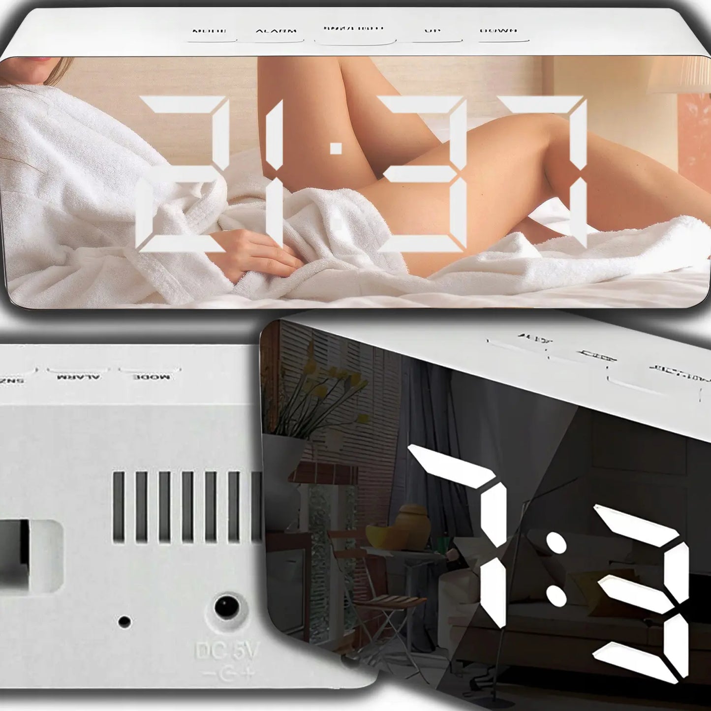 Galda elektroniskās pulksteņi ar lielu LED displeju un spoguli un termometru. (347D)