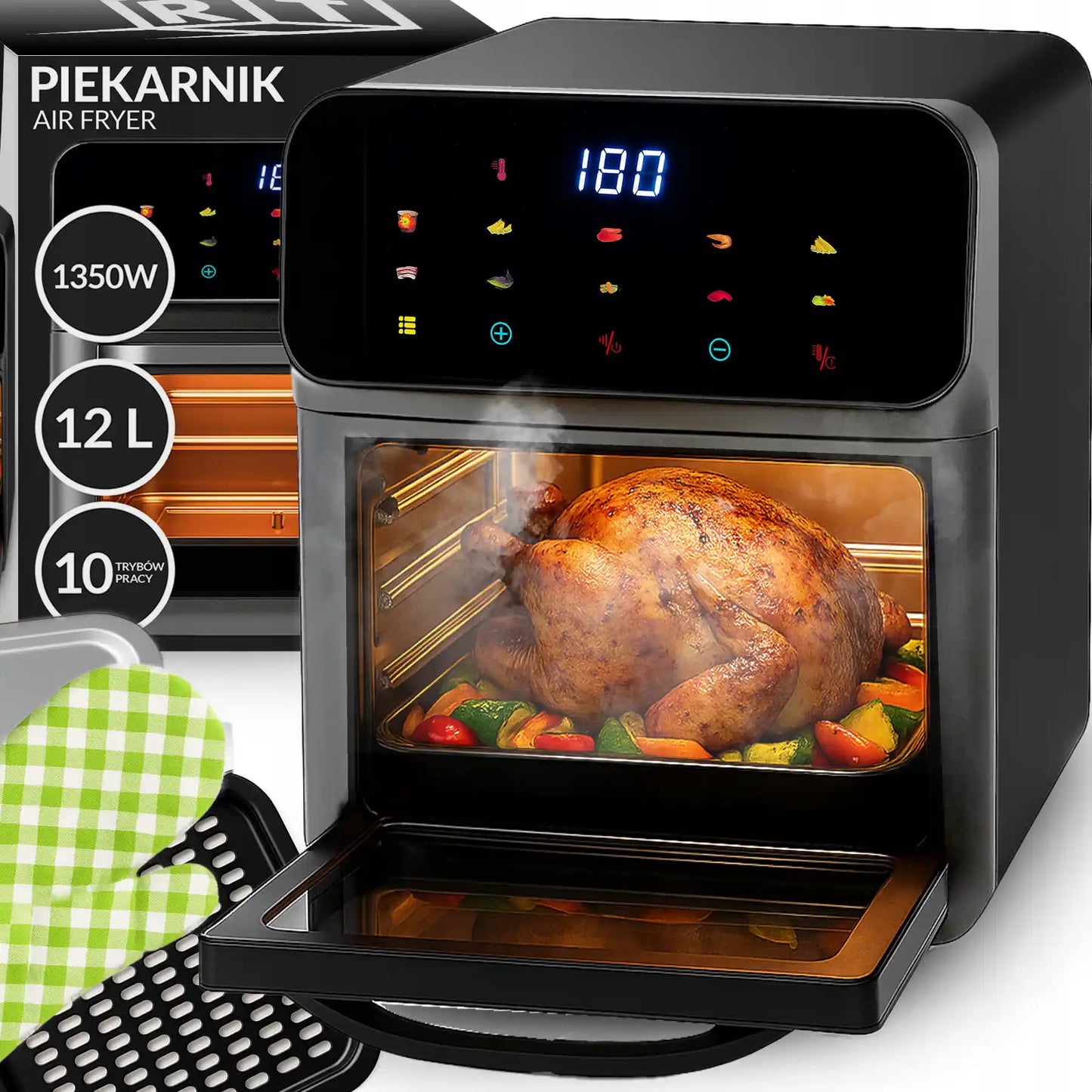Bezmaksas eļļas friteuze Air Fryer 8,5L, cepeškrāsns 1350W, 10 režīmi (1059D)