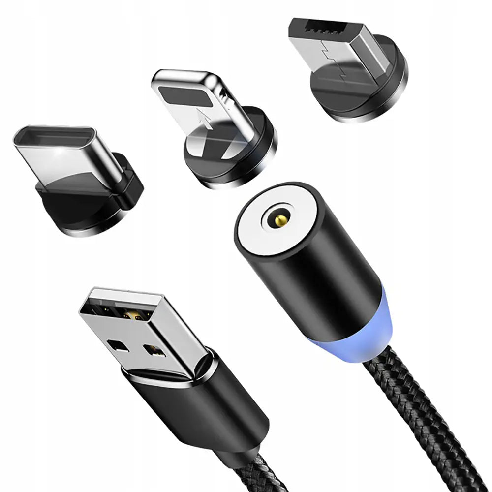 Magnētiskais kabelis 3 in 1 micro USB, Type-C, Lightning priekš iPhone, ātrā uzlāde, 1 m (580D)