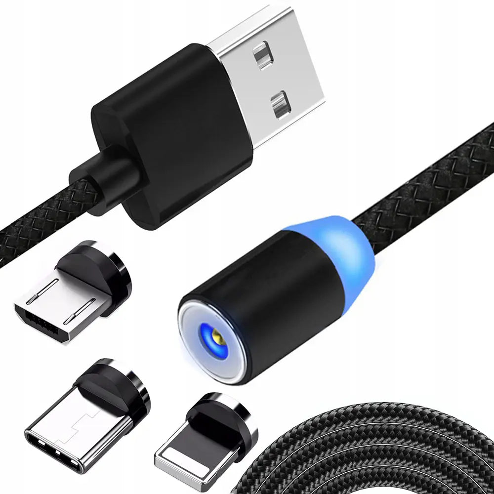 Magnētiskais kabelis 3 in 1 micro USB, Type-C, Lightning priekš iPhone, ātrā uzlāde, 1 m (580D)
