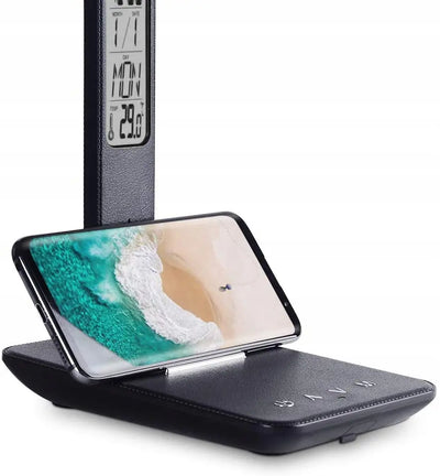 Настольная лампа со светодиодной подсветкой и беспроводным будильником, черная (903D)