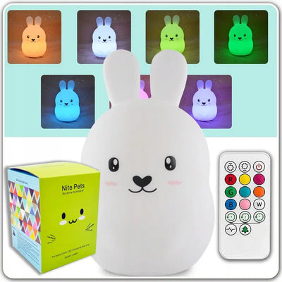 Мягкий ночник в форме кролика для детей, цветной силиконовый RGB LED с пультом дистанционного управления (866D)