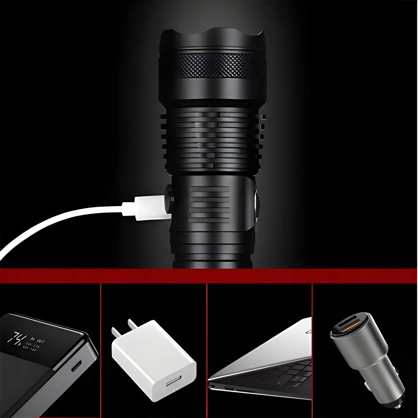 Мощный фонарь с аккумулятором, индикатором заряда и Power Bank, противоударный (330D)