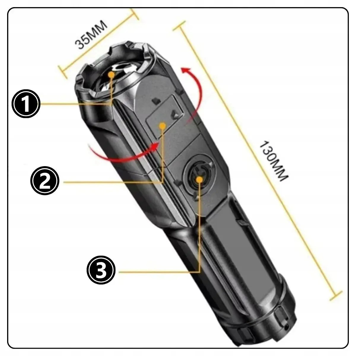 Jaudīgs taktiskais LED lukturis ar tālummaiņas funkciju, ūdensizturīgs, USB, CREE (412D)
