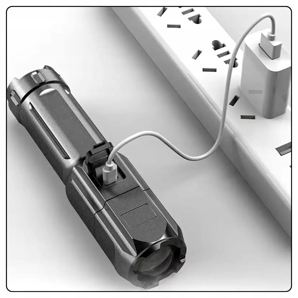 Jaudīgs taktiskais LED lukturis ar tālummaiņas funkciju, ūdensizturīgs, USB, CREE (412D)