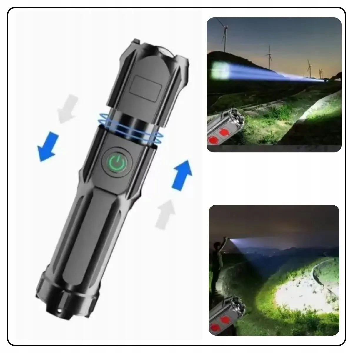 Jaudīgs taktiskais LED lukturis ar tālummaiņas funkciju, ūdensizturīgs, USB, CREE (412D)