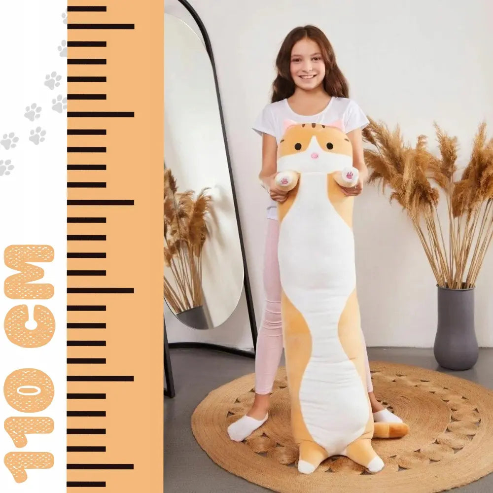 Pūkains oranžs kaķis, mīkstā rotaļlieta, liels dāvanas 110 cm (487D)