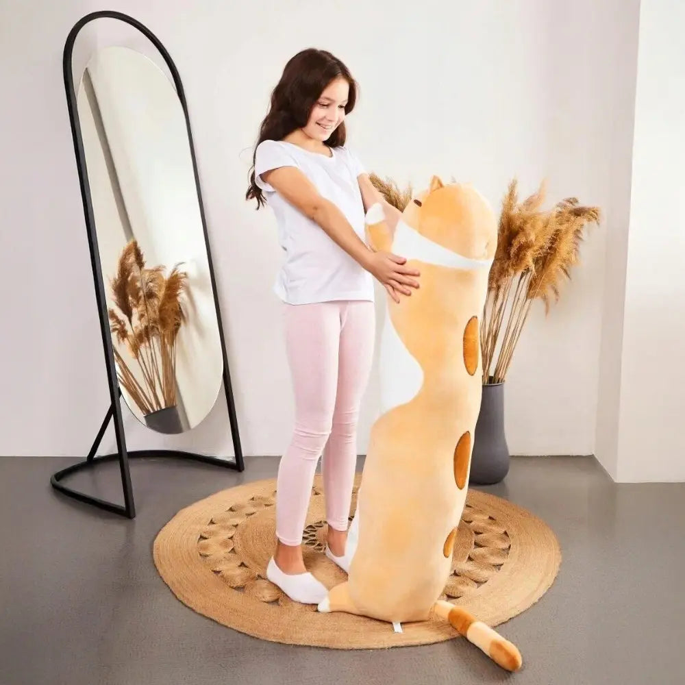 Pūkains oranžs kaķis, mīkstā rotaļlieta, liels dāvanas 110 cm (487D)