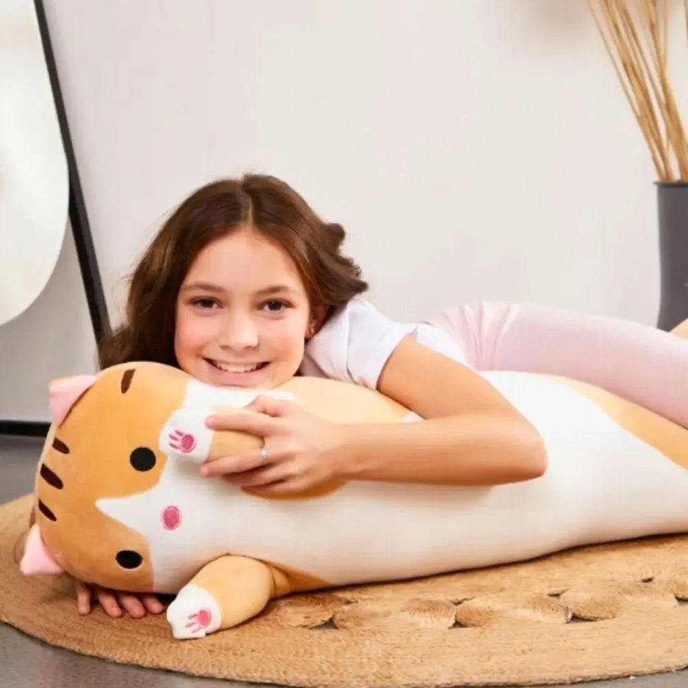 Pūkains oranžs kaķis, mīkstā rotaļlieta, liels dāvanas 110 cm (487D)