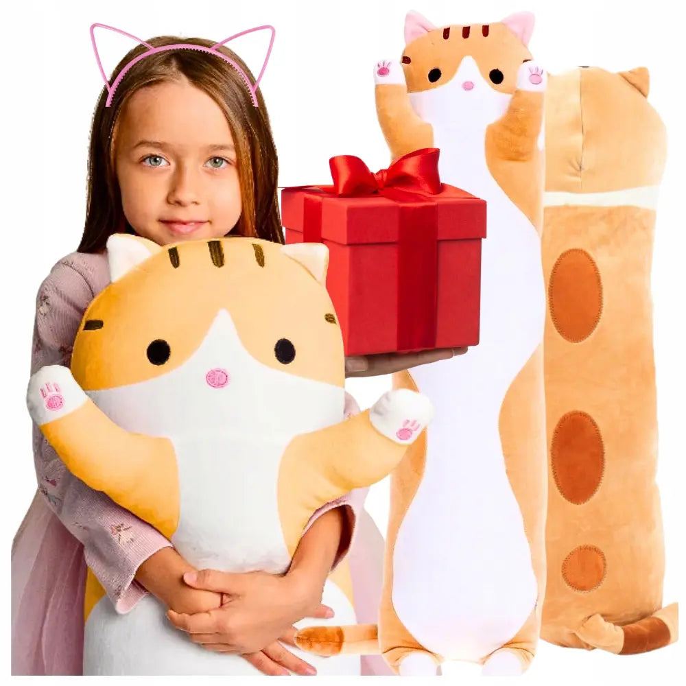 Pūkains oranžs kaķis, mīkstā rotaļlieta, liels dāvanas 110 cm (487D)