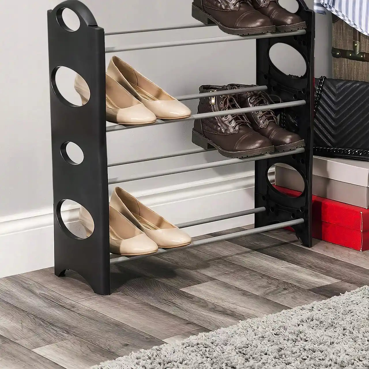 Apavu plaukts, plauktu sistēma, skapis un organizators 4 līmeņiem, augstums 63 cm. (559D)
