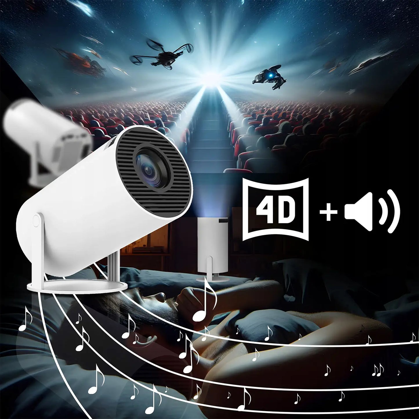 Portatīvais projektors Wi-Fi Android ar rotējošu mehānismu un 4K Bluetooth skaņu (1034D)