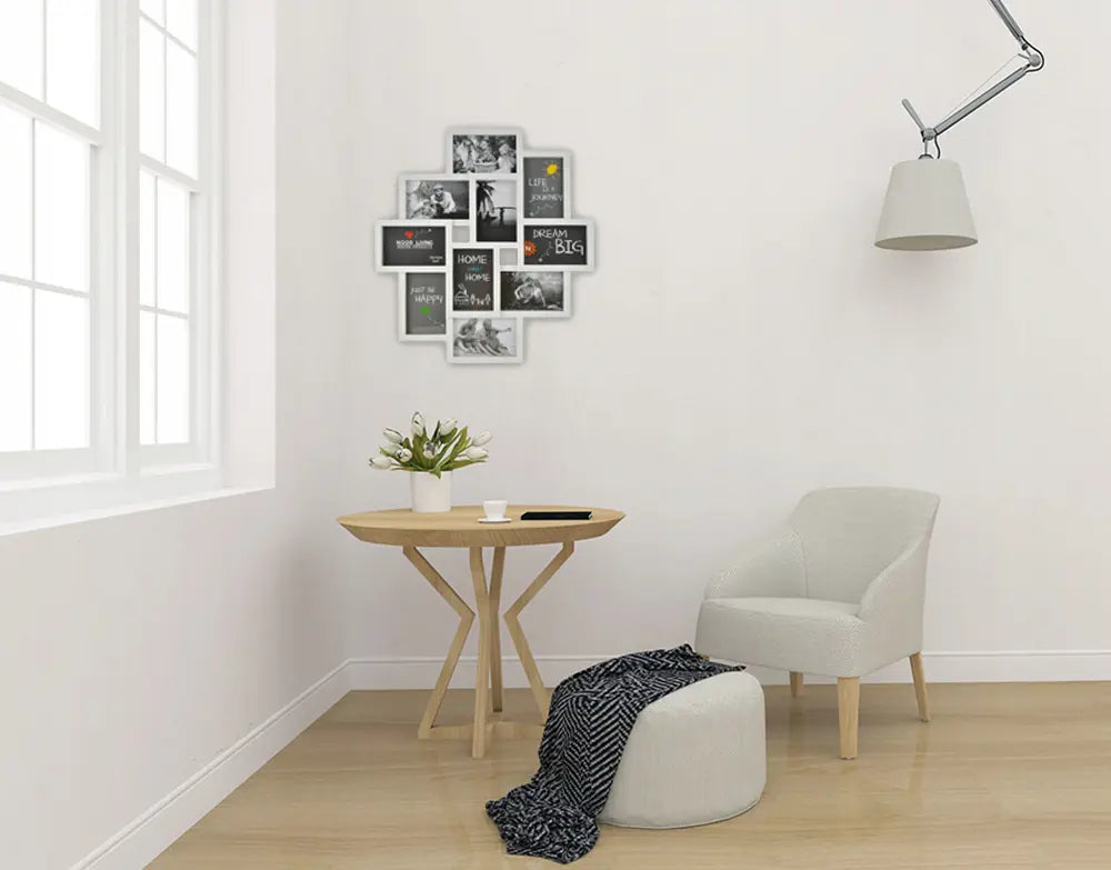 3D фоторамка коллаж большая мультирамка на 10 фотографий, белая (1016D)