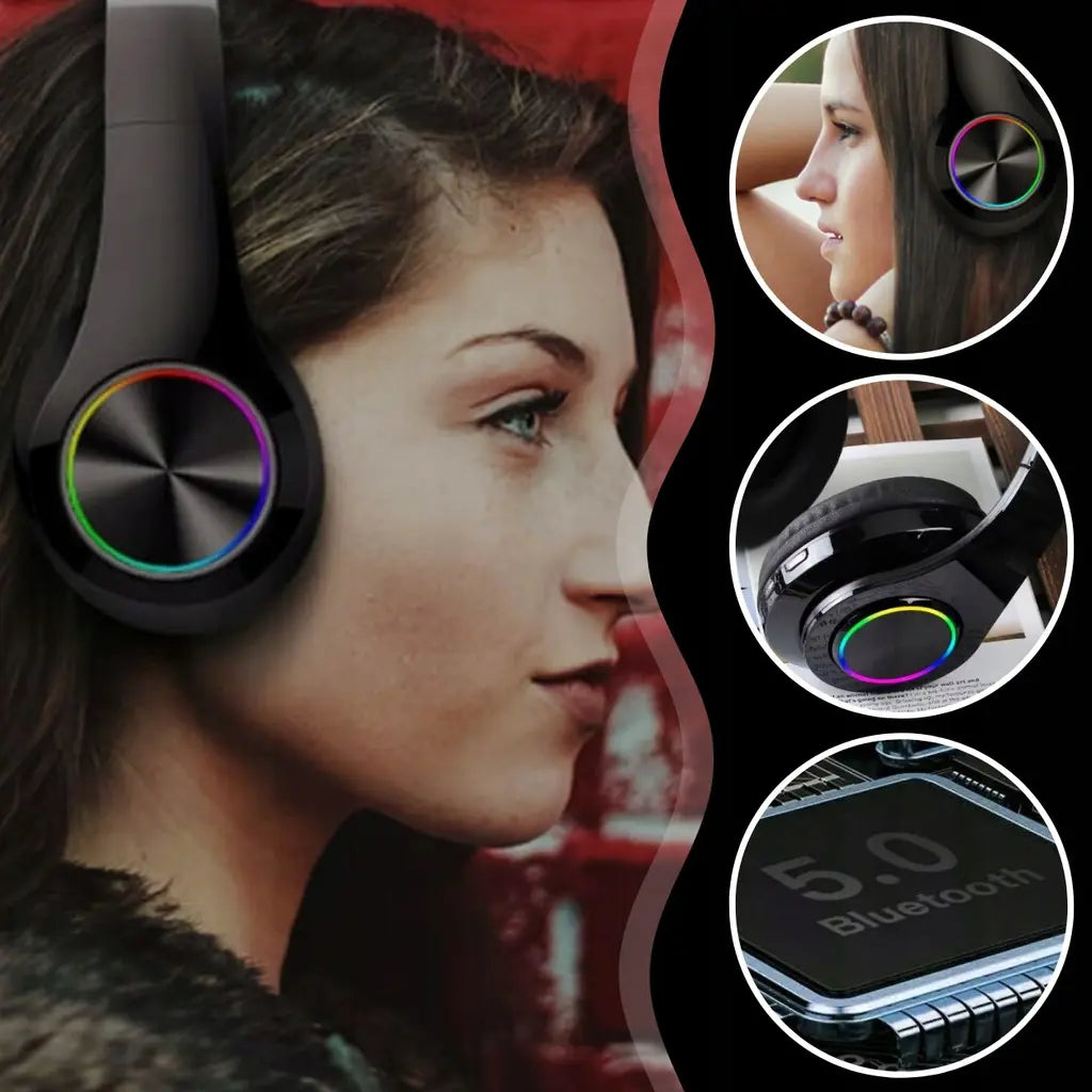 Беспроводные накладные наушники Bluetooth 5.0 с микрофоном и RGB-подсветкой (516D)