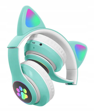 Bluetooth-наушники с микрофоном и блестящими кошачьими ушками для детей, зеленые (1030D)