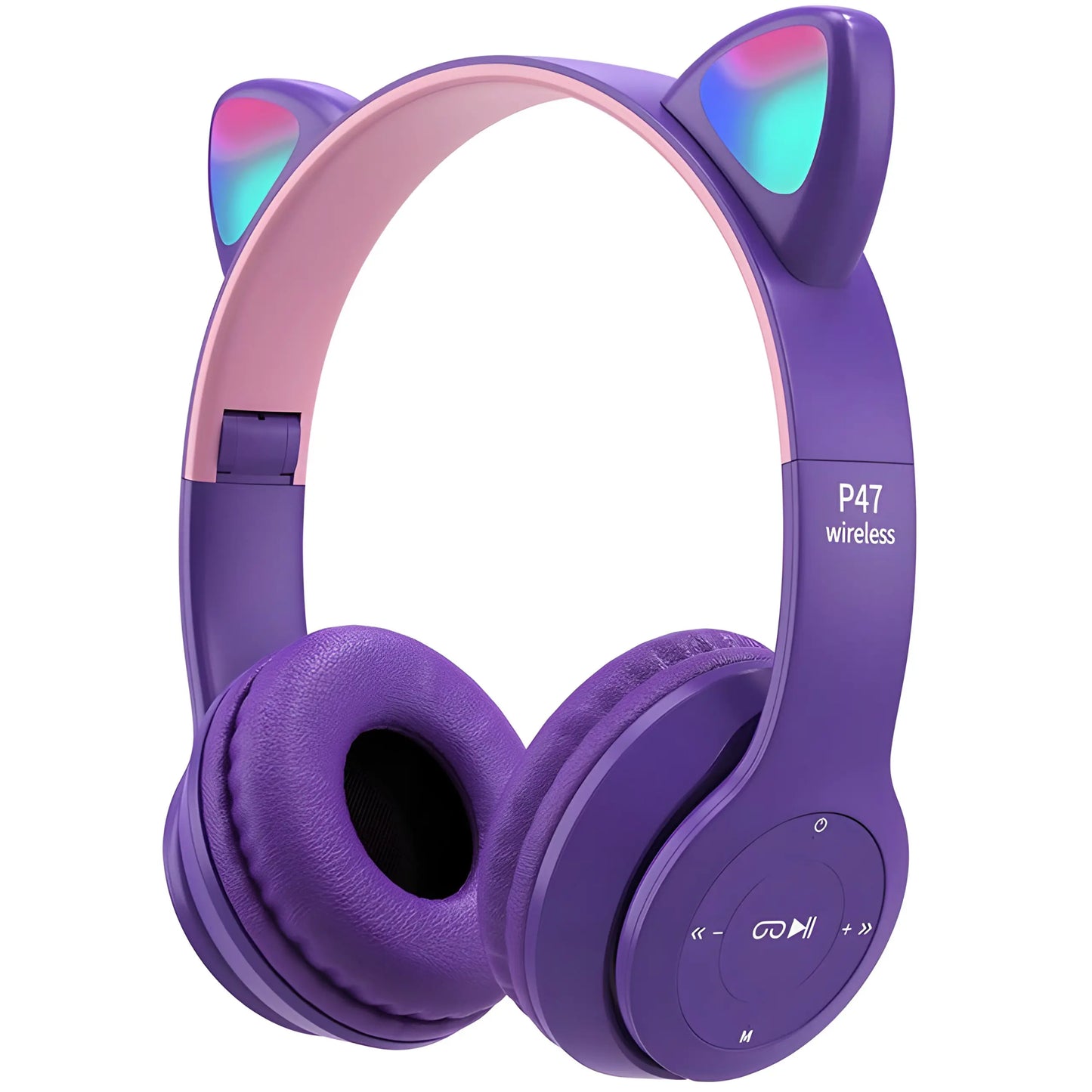 Детские Bluetooth-наушники в форме кошачьих ушек со светодиодной подсветкой RGB и микрофоном (520D)