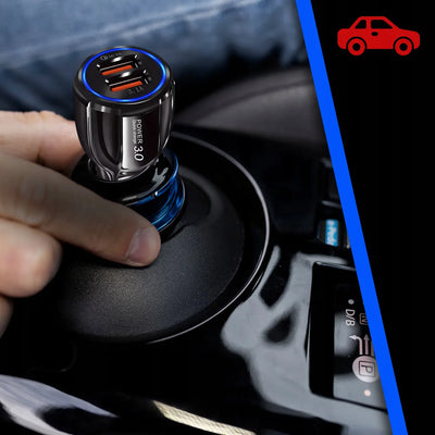 Ātra automobiļu lādētājs telefonam PD QC 3.0 USB USB-C 35W 12-32V (1013D)