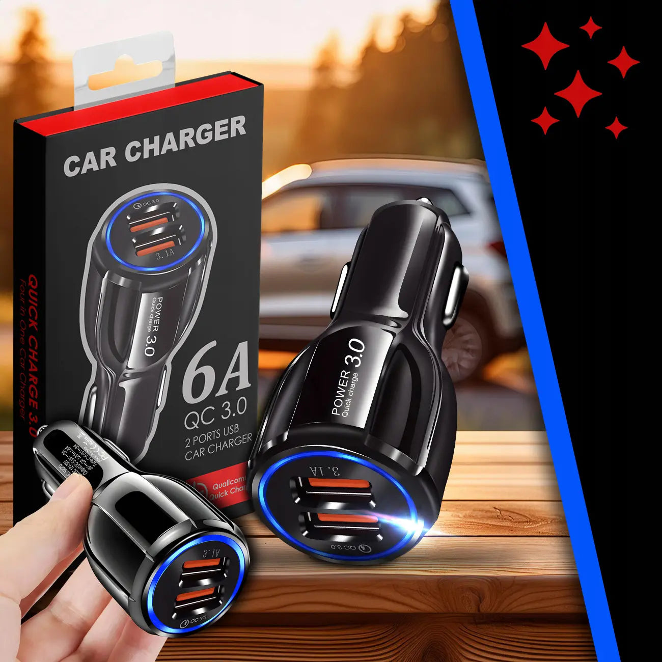 Ātra automobiļu lādētājs telefonam PD QC 3.0 USB USB-C 35W 12-32V (1013D)