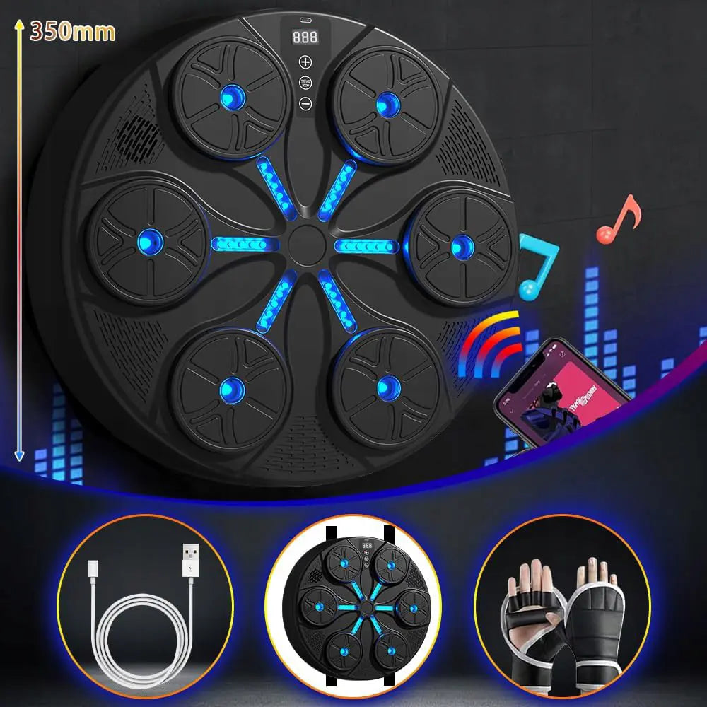 Музыкальная мишень для бокса Bluetooth с регулируемой скоростью и перчатками с RGB-светодиодами (1050D)