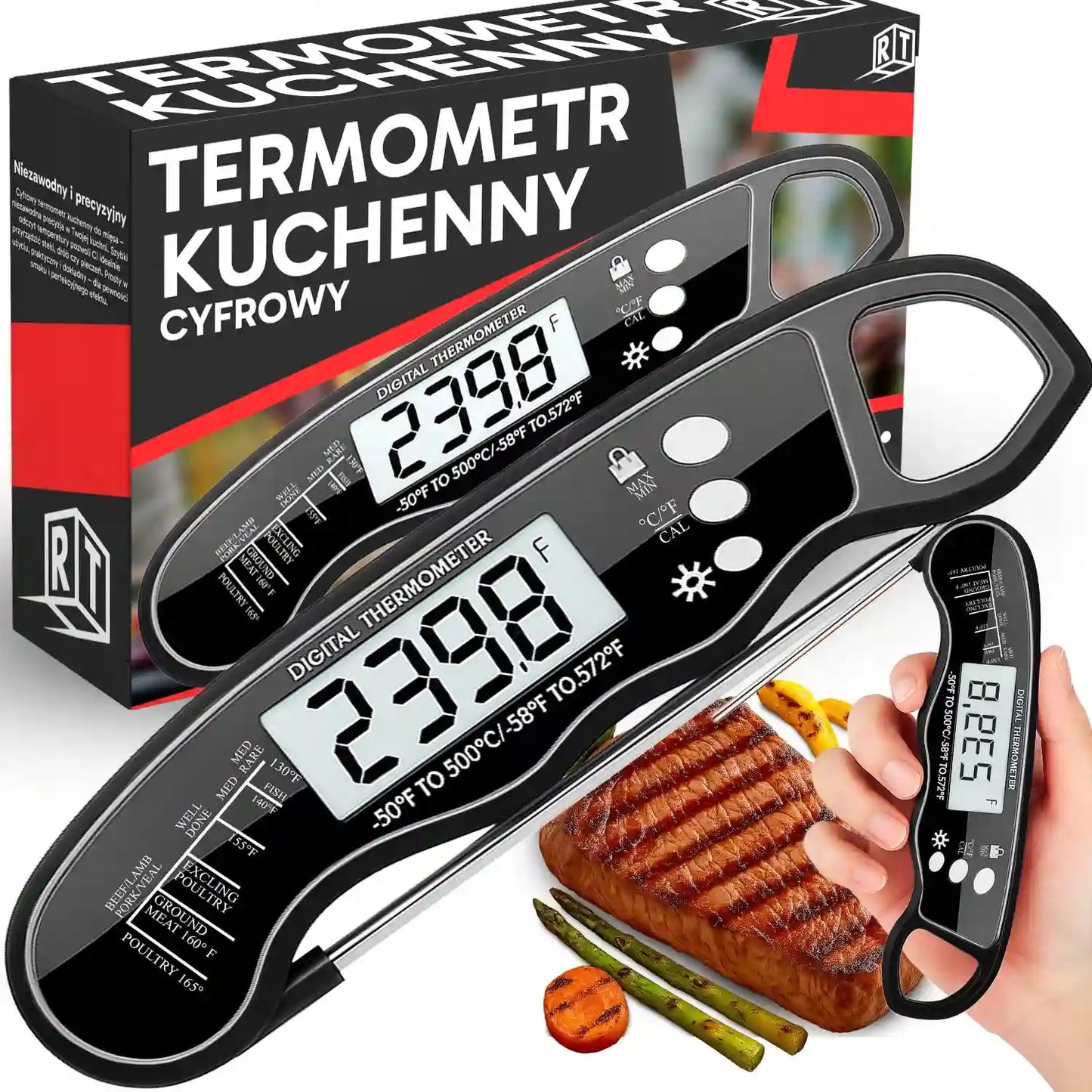 Digitālais virtuves gaļas un grila termometrs, ar adatu, ar LCD displeju, -50°C + (1061D)