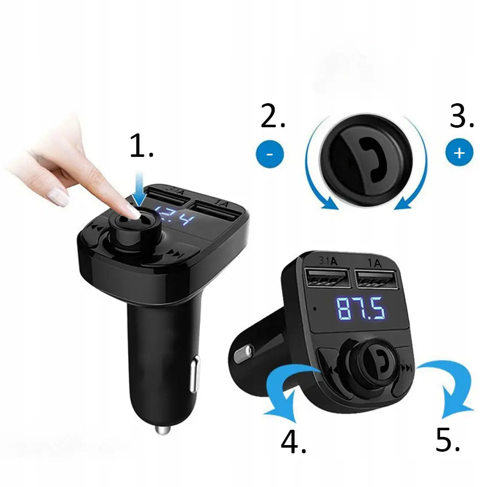 Bluetooth FM MP3-передатчик с зарядным устройством и воспроизведением звука через радио (735D)