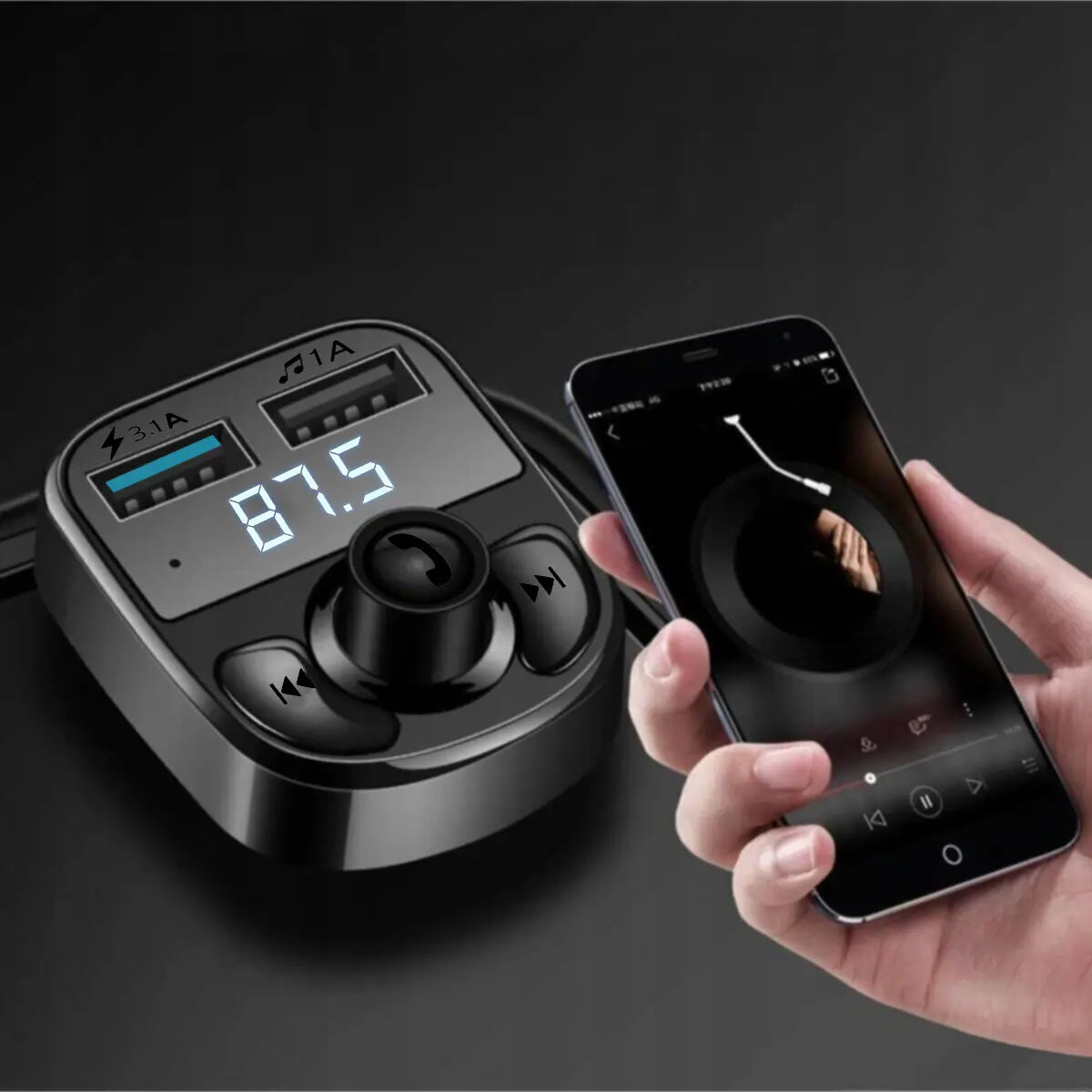 Bluetooth FM MP3-передатчик с зарядным устройством и воспроизведением звука через радио (735D)