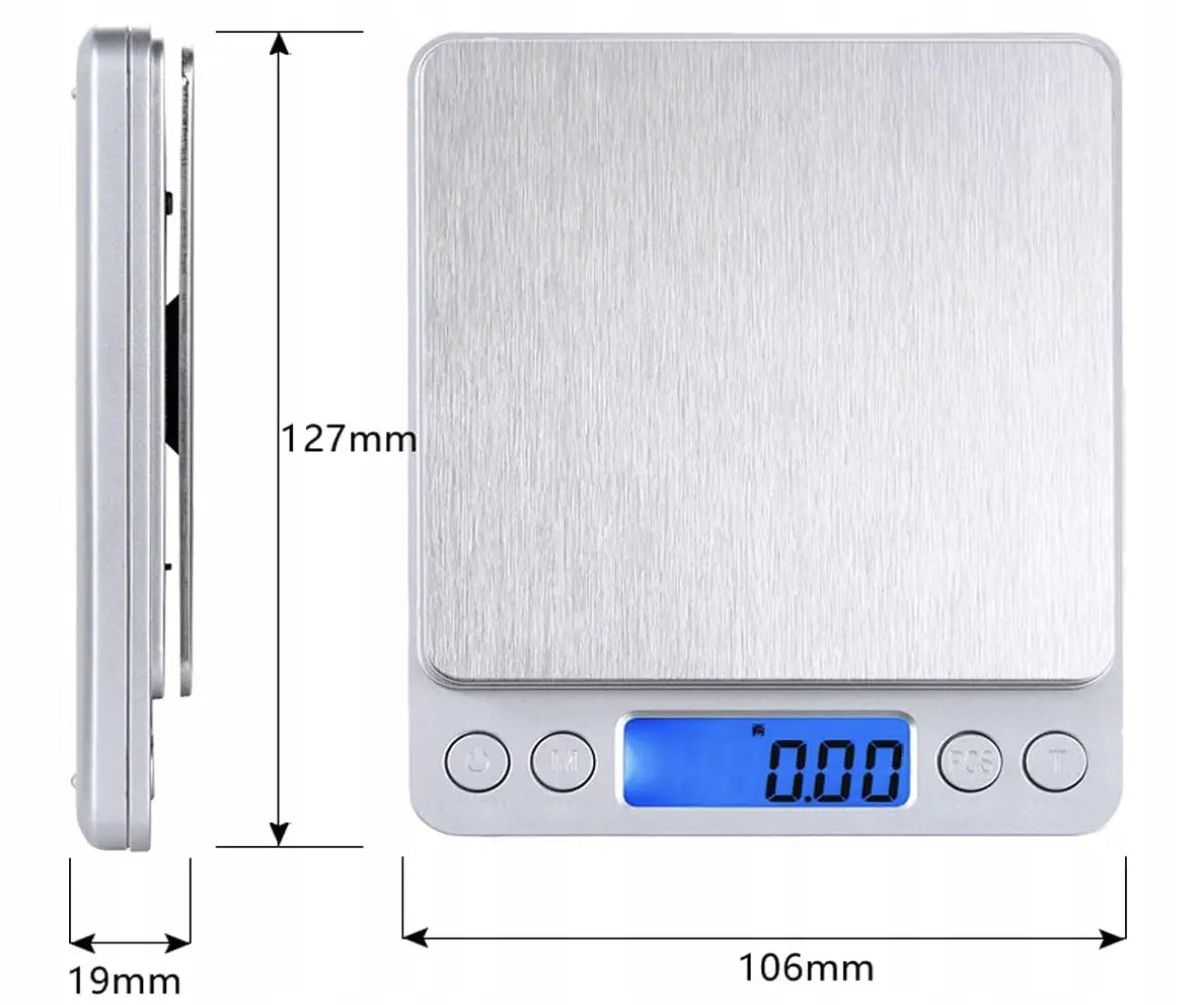 Elektroniskās juvelieru svari LCD 2000 g ar precizitāti 0,1 g virtuvei (704D)