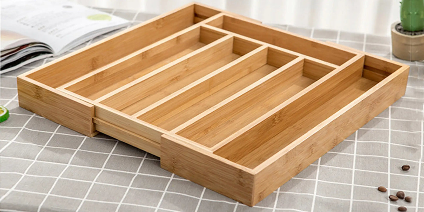 Premium klases bambusa galda piederumu organizators virtuves atvilktnei XXL 55 cm (479D)