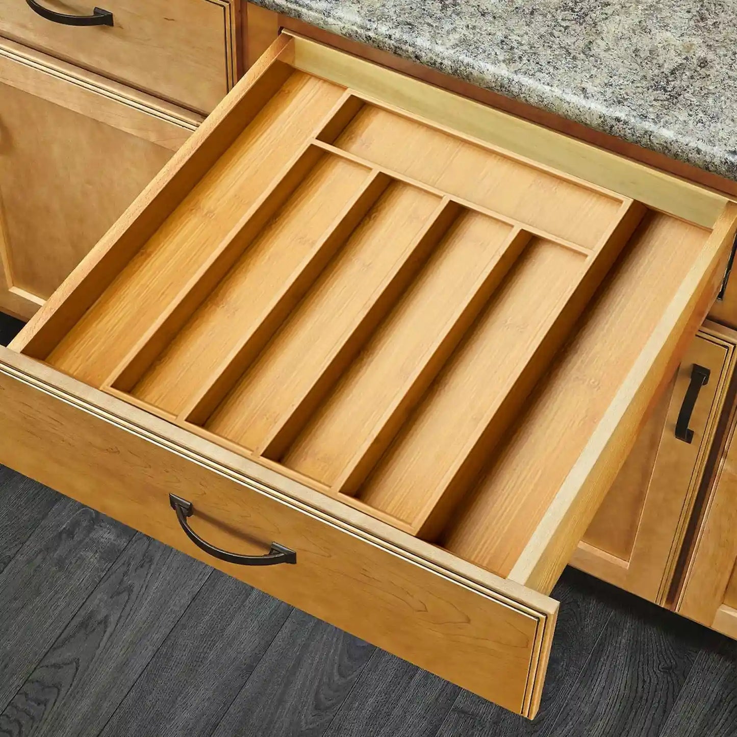 Premium klases bambusa galda piederumu organizators virtuves atvilktnei XXL 55 cm (479D)