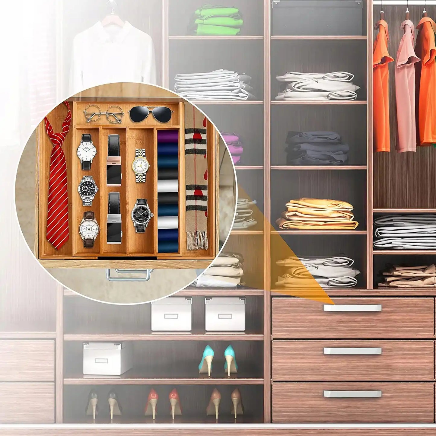 Premium klases bambusa galda piederumu organizators virtuves atvilktnei XXL 55 cm (479D)