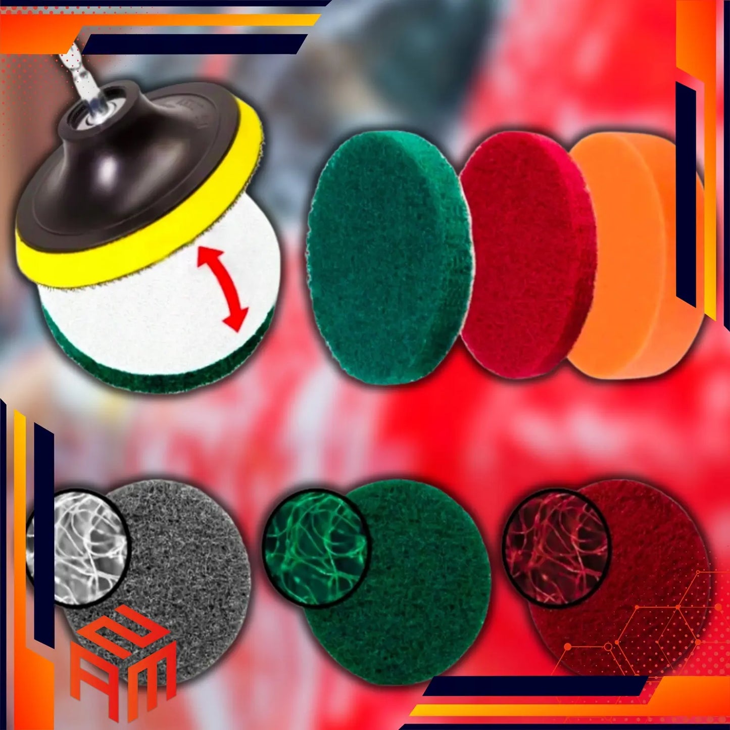 Automobiļa tīrīšanas suku komplekts uz urbi, 22 gb. (952D)