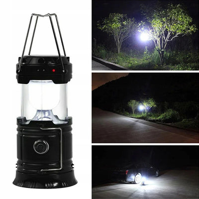 Kempinga lukturis ar LED gaismu, darbojas ar akumulatoru un saules bateriju (125D)