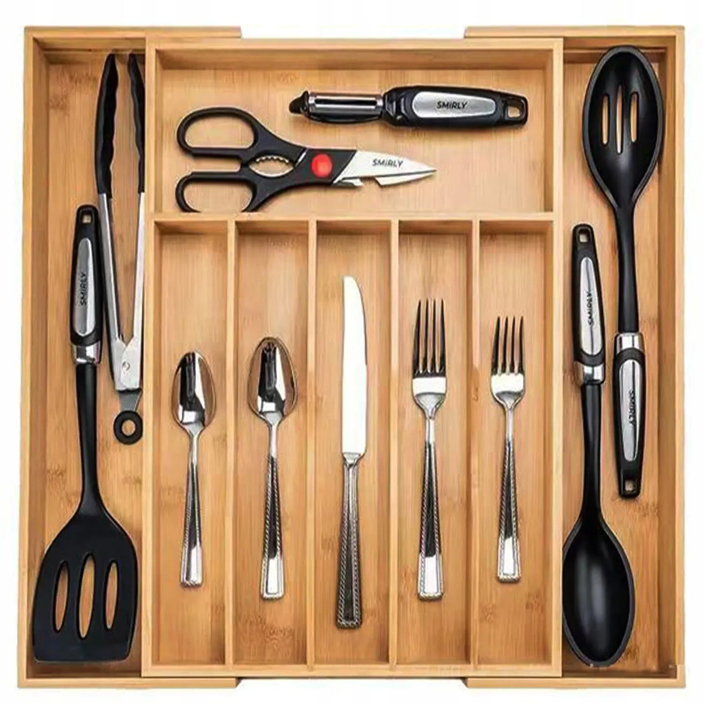 Premium klases bambusa galda piederumu organizators virtuves atvilktnei XXL 55 cm (479D)