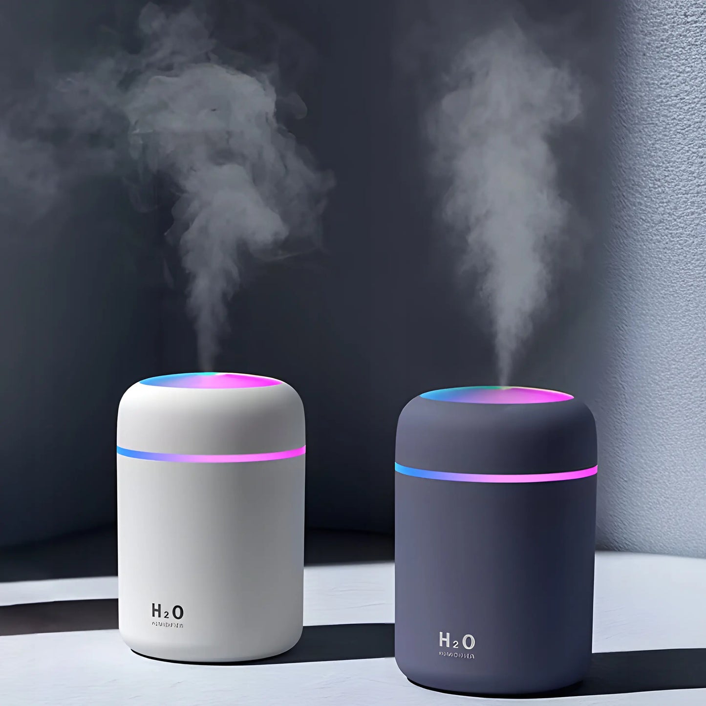 Мини-увлажнитель воздуха, ароматизатор портативный с RGB подсветкой на 300 мл, серый
