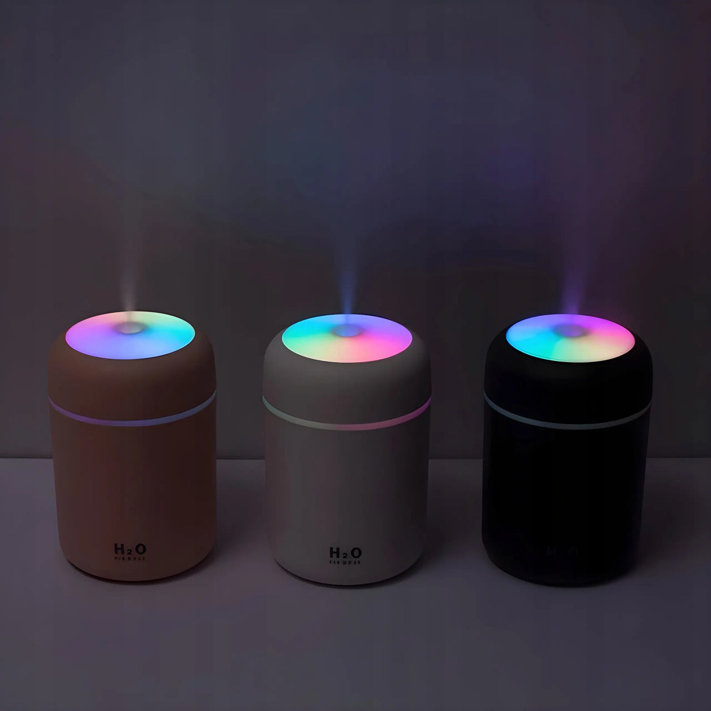 Mini gaisa mitrinātājs, portatīvais aromātiskais gaisa mitrinātājs ar RGB gaismu 300 ml, balts (294D)