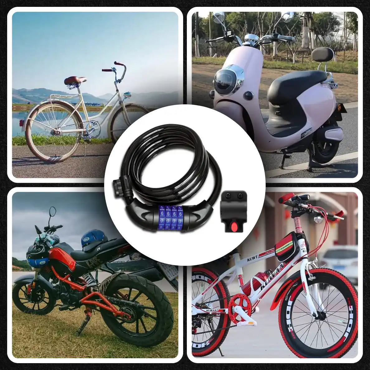 Pārkodējama velosipēdu slēdzene, 1 m, biezums 12 mm (288D)