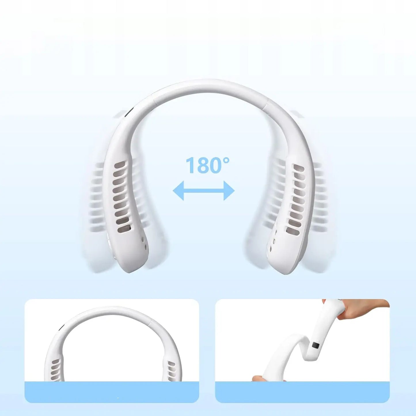 Portatīvais kakla ventilators, mini ventilators ar USB uzlādi, balts (220D)