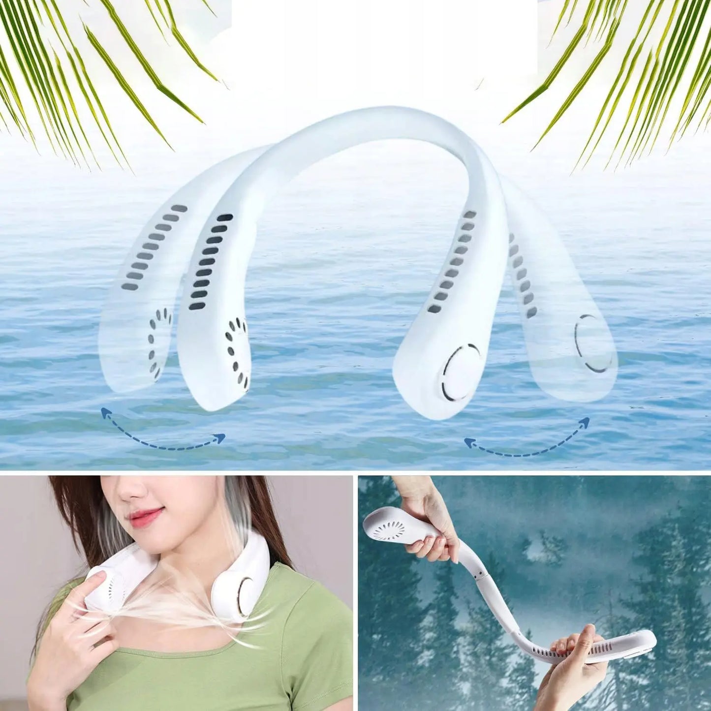 Portatīvais kakla ventilators, mini ventilators ar USB uzlādi, balts (220D)