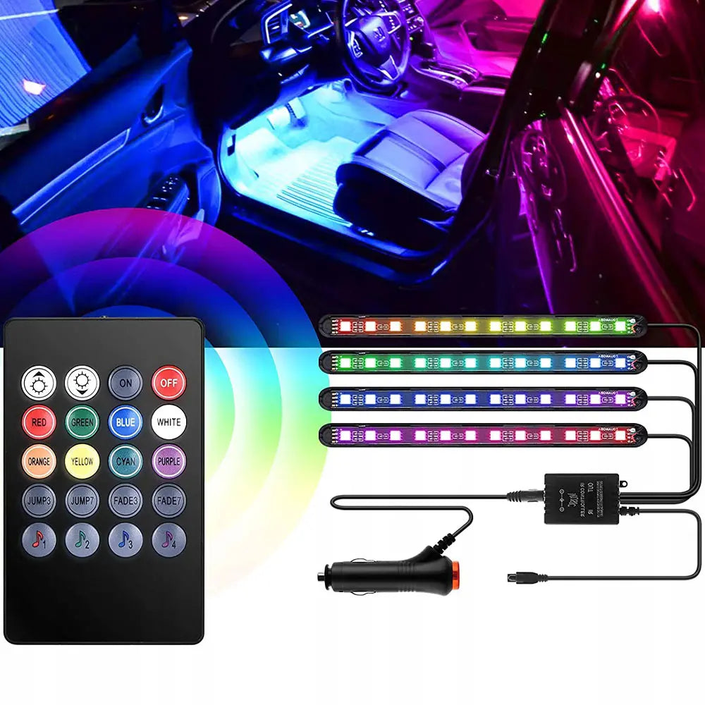 RGB LED apgaismojums automašīnas salonā ar tālvadības pulti (907D)