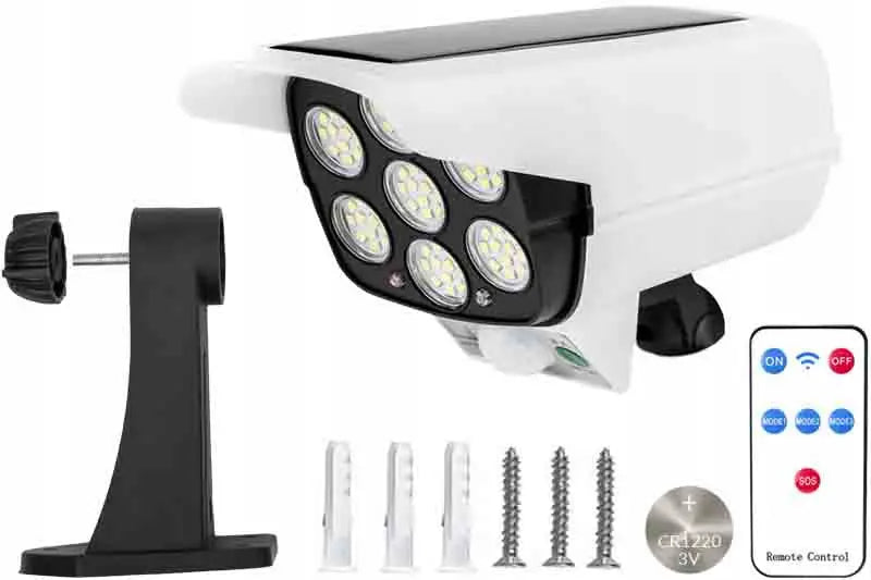 Уличный светильник на солнечной энергии с датчиком движения, поддельная камера видеонаблюдения (370D)