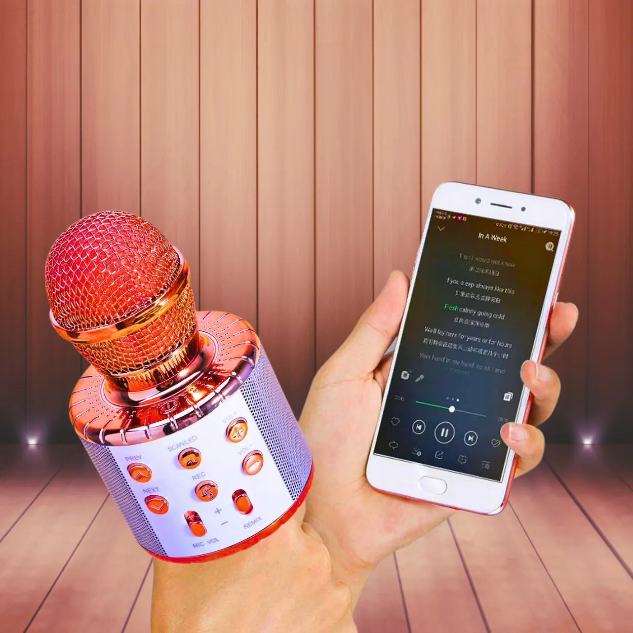 Bezvadu karaoke mikrofons ar trokšņu slāpēšanu un iebūvētu skaļruni (70D)