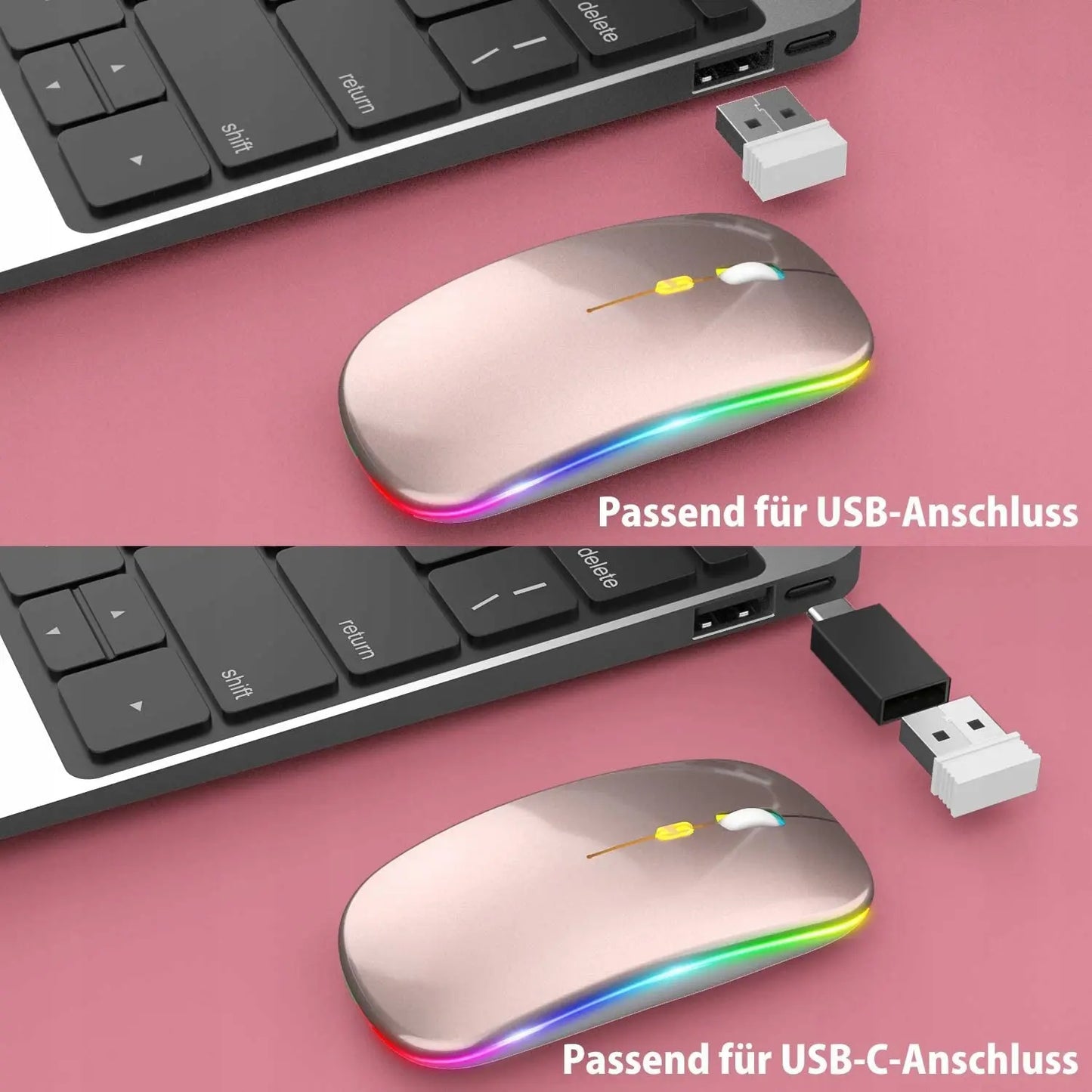 Bezvadu pele Bluetooth USB-C RGB Apple MacBook un ne tikai, rozā krāsā (1011D)
