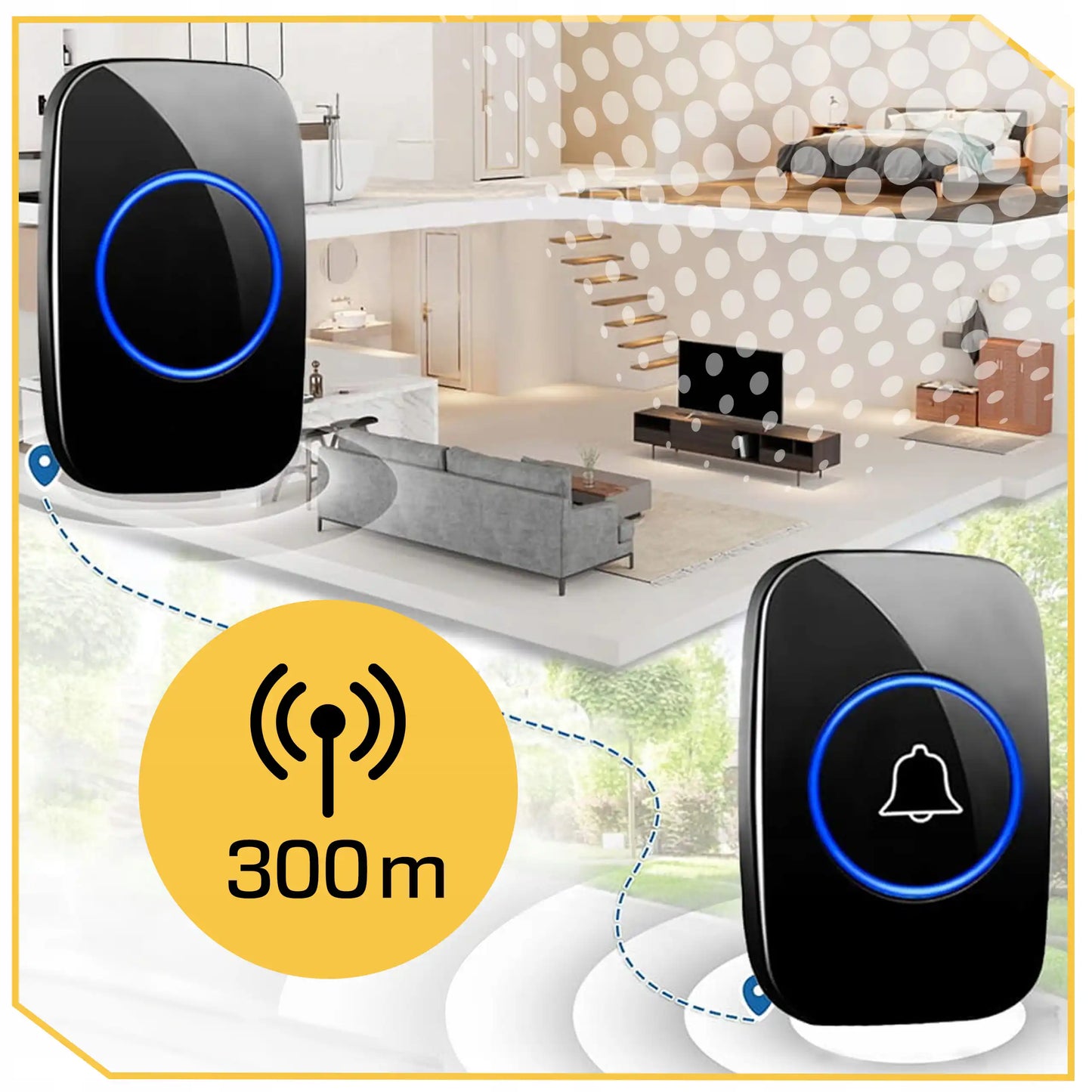 Дверной звонок на батарейках с защитой от воды IP44 и большим радиусом действия (1063D)